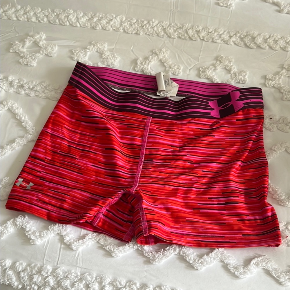 Women’s Under Armour Red and Pink Striped Shorts size small
